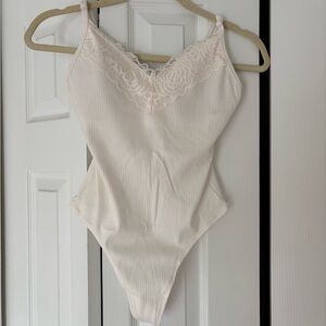 White Lace Trim Cami Body Suit